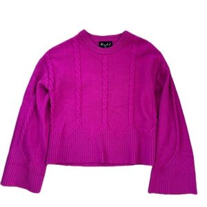 Marled Bright Magenta Cable Crewneck Sweater